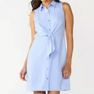 Nine West Tie Front Blue Sleeveless Shirt Dress SZ M
